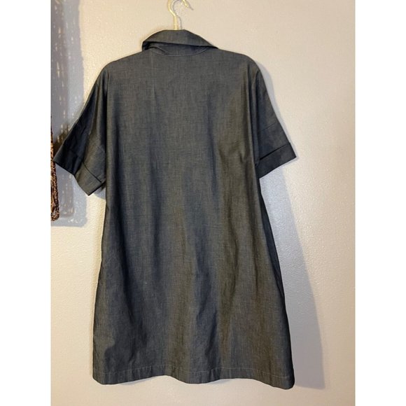 Ming Wang Side Pocket A Line Chambray Shirt Dress XL Dark Denim $195 Washable - Picture 13 of 16
